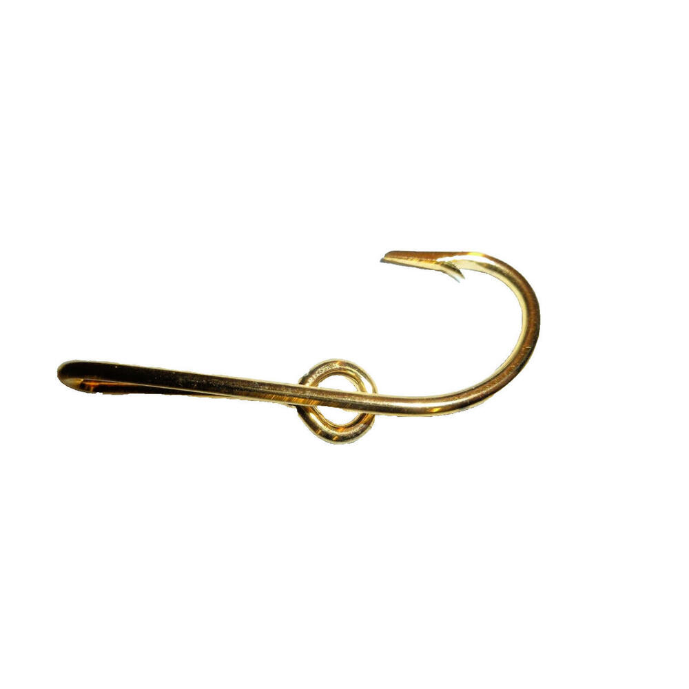 Gold Tone Fish Hook‎ Tie Bar Hat Pin Nautical Fishing Accessory 2 Inch